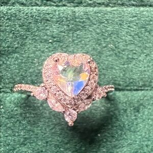 Madagascar blue moonstone faceted Heart-Shaped Silver Ring size7